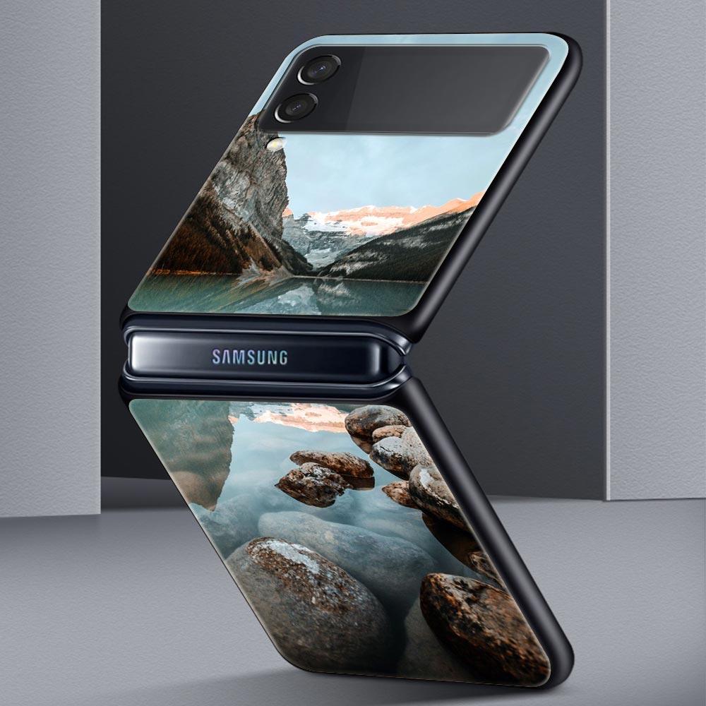Z Flip 4 Phone Case for Samsung Galaxy Z Flip 3 5G ZFlip3 Flip3 Zflip Flip4 Black Hard Cover Waterfall Nature Trees Ship Shell