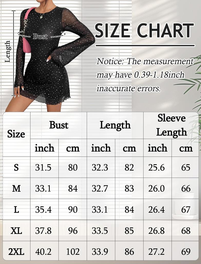 Maeau Sexy Mini Long Tight Bodycon Mesh Dress with Star Perfect for Casual and Party Size S Women's Dress, Sleeves, Above-Knee Length, Peplum, A-Line,
