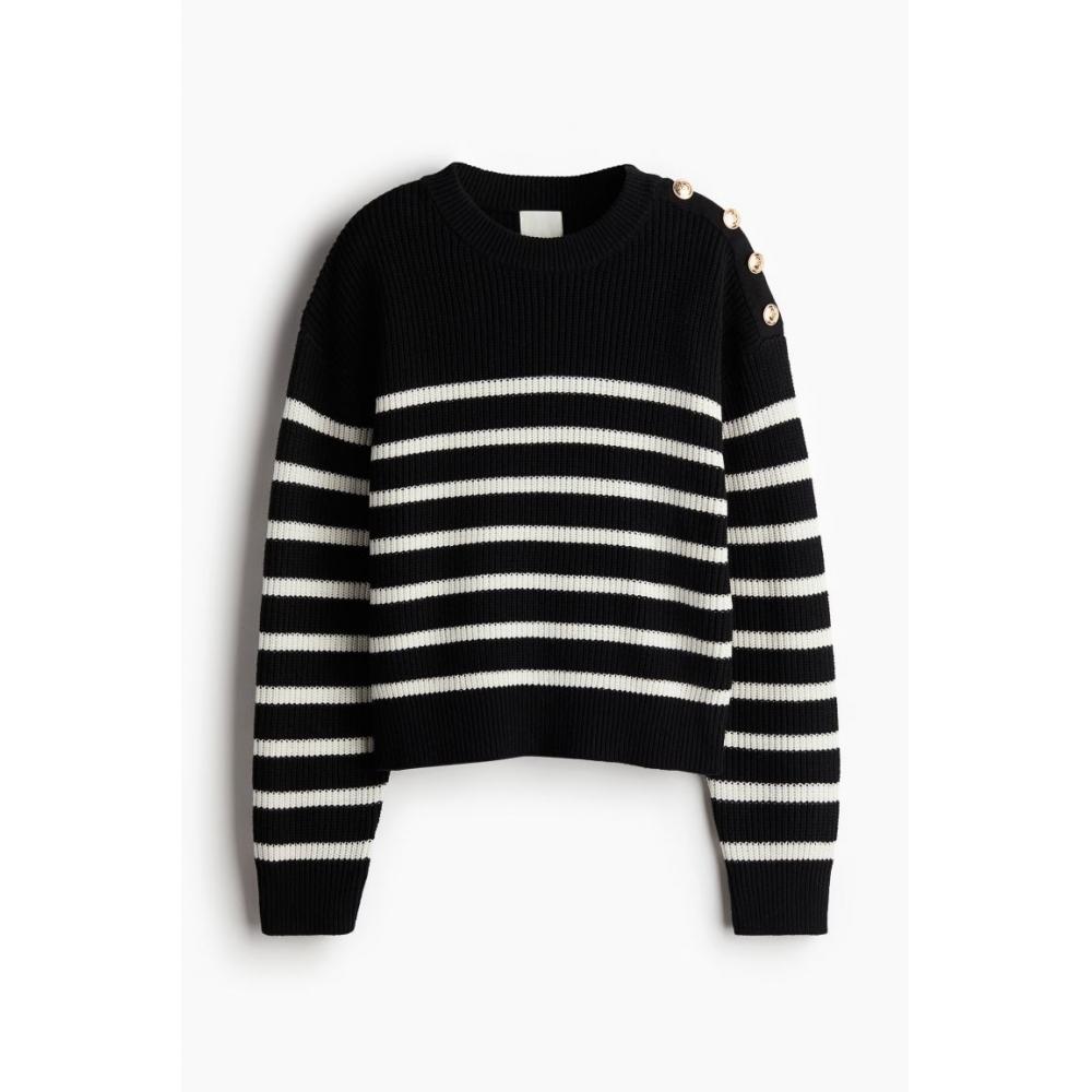 

H M Button Detail Sweater Black Striped