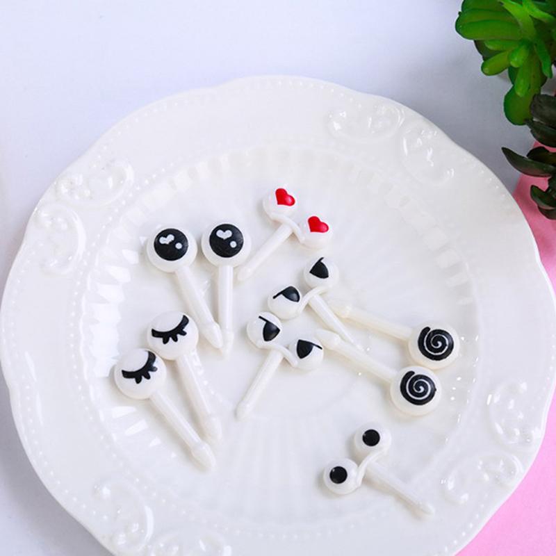 10Pcs Reusable Eye Mini Fruit Fork Sign Cartoon Kids Food Picks Desert Toothpick