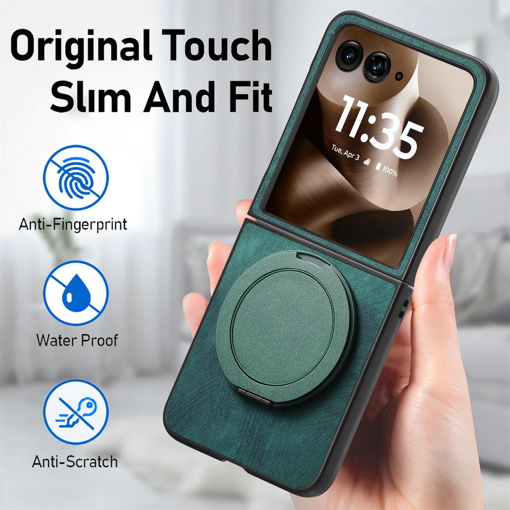 For Motorola Razr 60 Ultra 5G Phone Case with Rotating Kickstand Stress Relief Retro Leather Back Cover