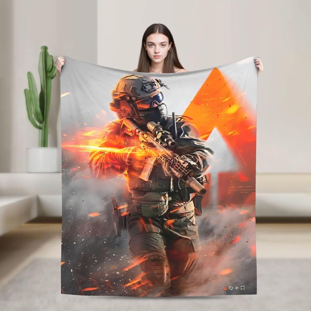 Battlefield 6 Game Funny Warm Soft Blanket Airplane Travel Plush Throw Blanket Fun Couch Chair Flannel Bedspread Sofa Bed Cover