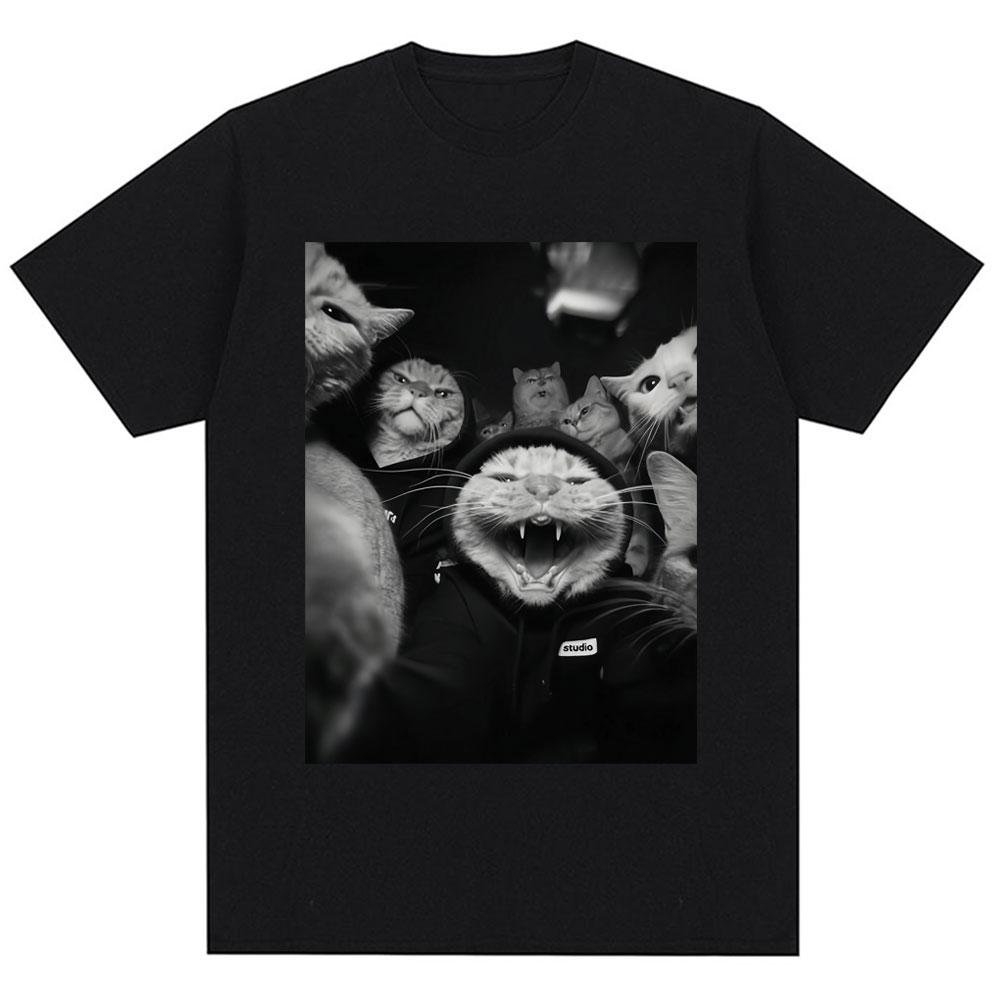 Funny Cat Gang Meme Classic T Shirts Men Women Fashion Vintage Gothic T Shirt Oversized Cotton Casual Gifts T-shirts Streetwear