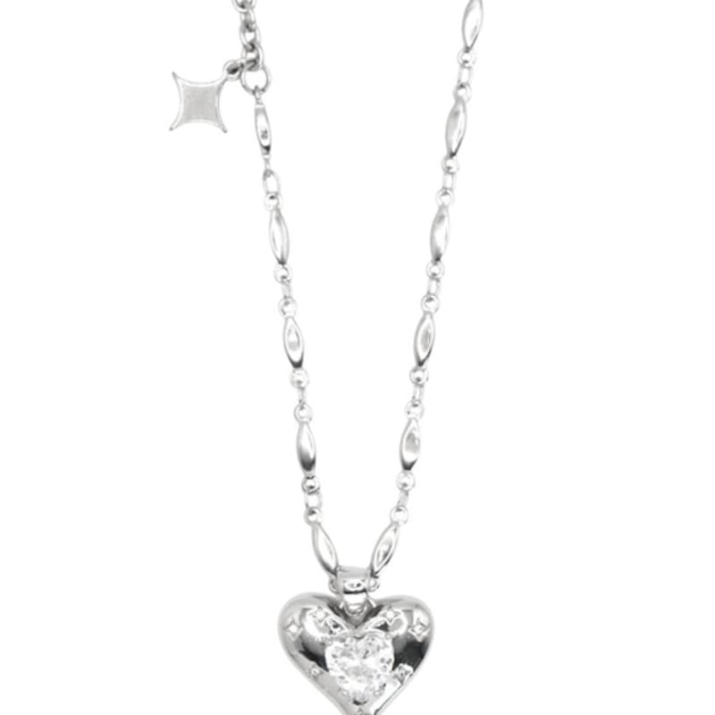 

821WEBSERVICE twinkle cubic heart necklace (white) silver