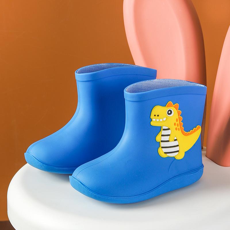 

Детские непромокаемые сапоги с мультяшным динозавром, со шнурком, на хлопковой подкладке, для мальчиков и девочек, идеально подходят для детского сада. Inner 14cm (Size 19-21)