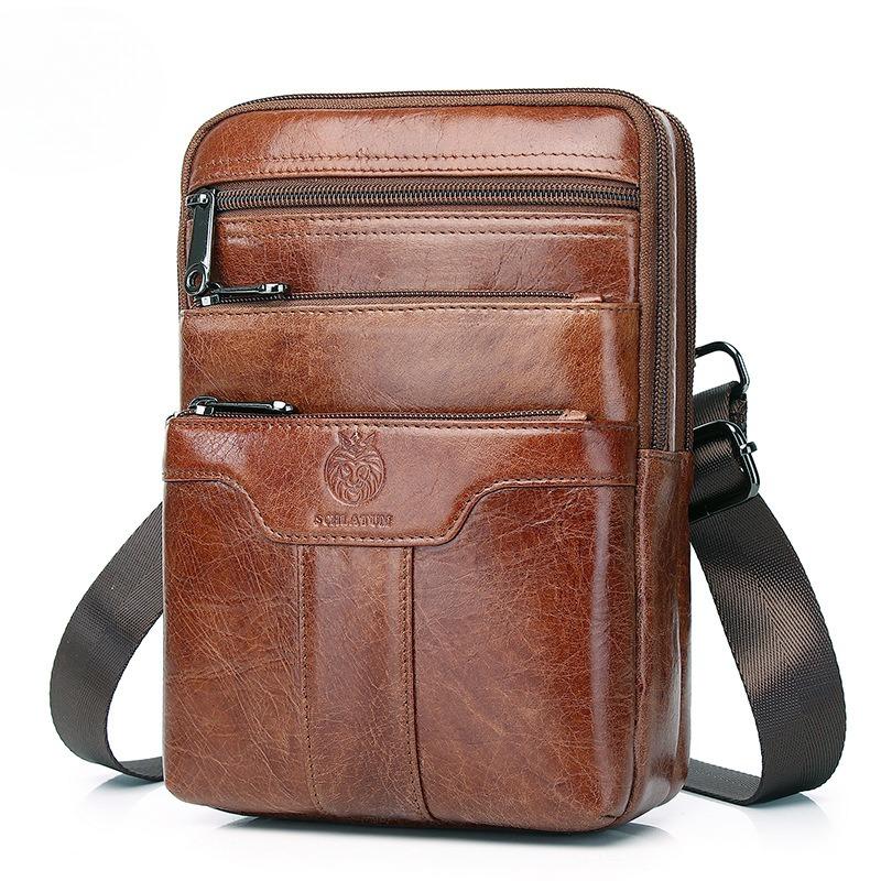 Men's Multi-functional Crossbody Single-shoulder Bag Made of Genuine Leather with Large Capacity