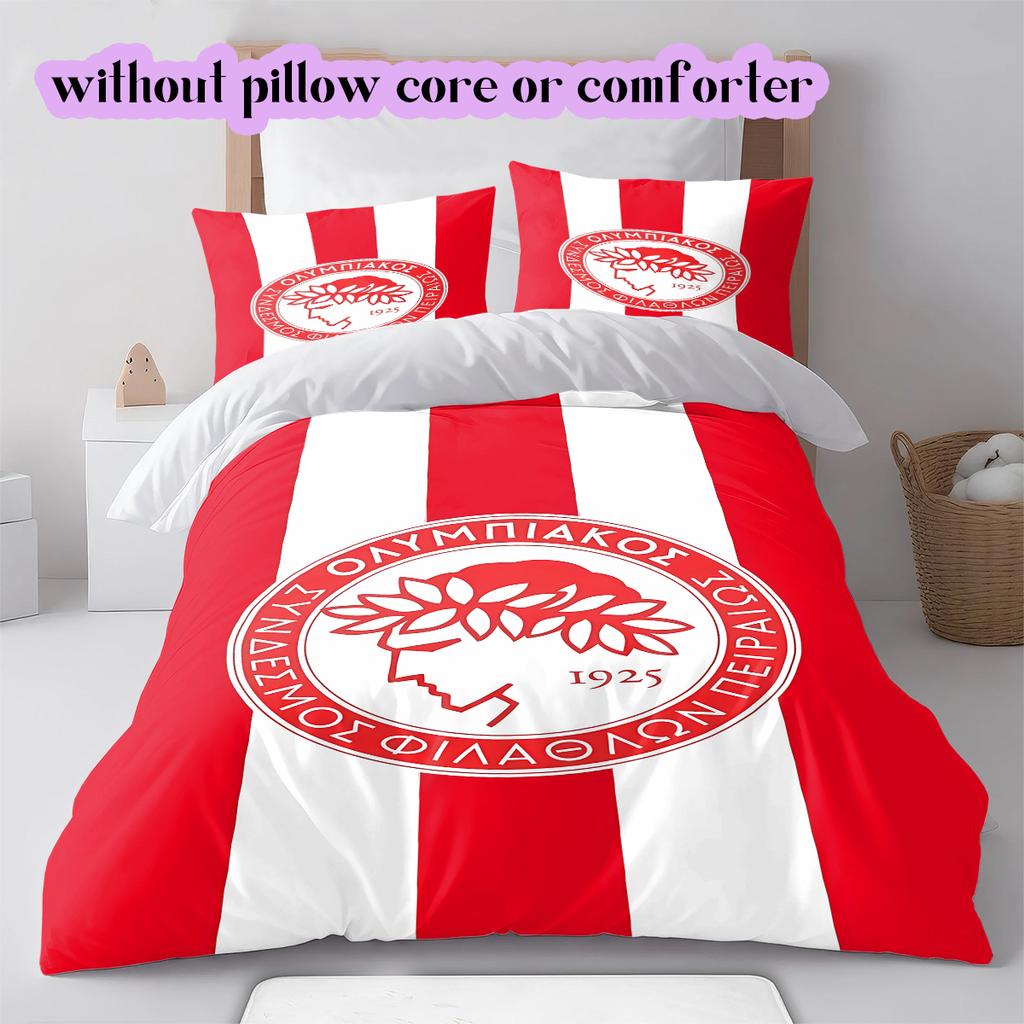 Olympiacos F.C Pattern Bedding Quilt Set Quilt Cover Pillowcase Home Decoration Birthday Gift (1 * duvet cover + 2 * pillowcase, without core)
