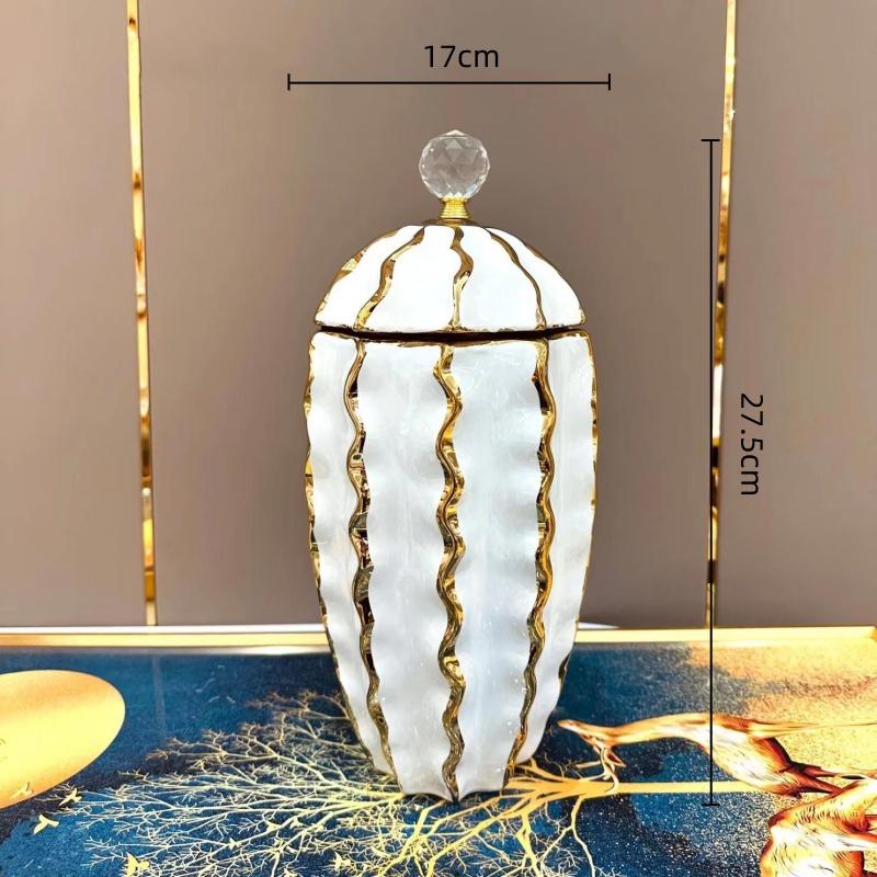 Ceramic Pot Golden Checkmate Jar Wavy Gilt Storage Tank Flower Vase Desktop Storage Container Home Decoration Accessories