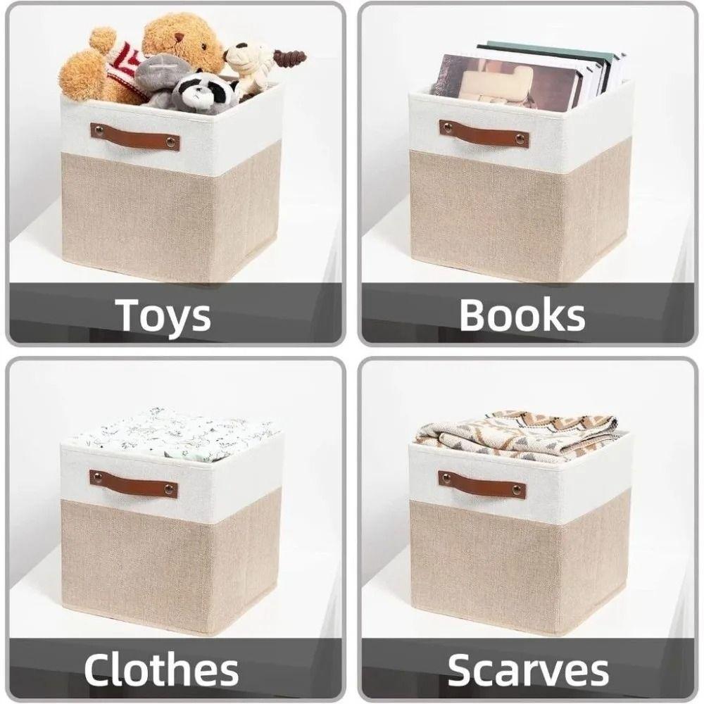 Foldable Linen Fabric Storage Basket Large Capacity Toys Sorting Box Clothes Storage Bin  Key