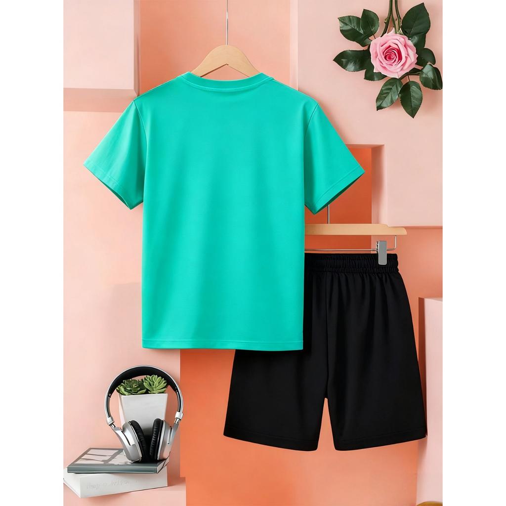 Boys' 3D printed spring/summer outdoor sports T-shirt and shorts two-piece set, perfect for outdoor wear