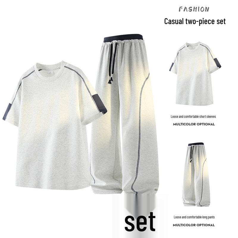 Summer 2026 Boys' Sports Suit: Short Sleeve T-Shirt & Long Pants Set for Junior High/High School