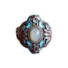 Designer Original Craft Intarsien Emaille Porzellan Lotus Natürlicher Chalcedon Verstellbarer Ring Ethnischer klassischer Damenschmuck