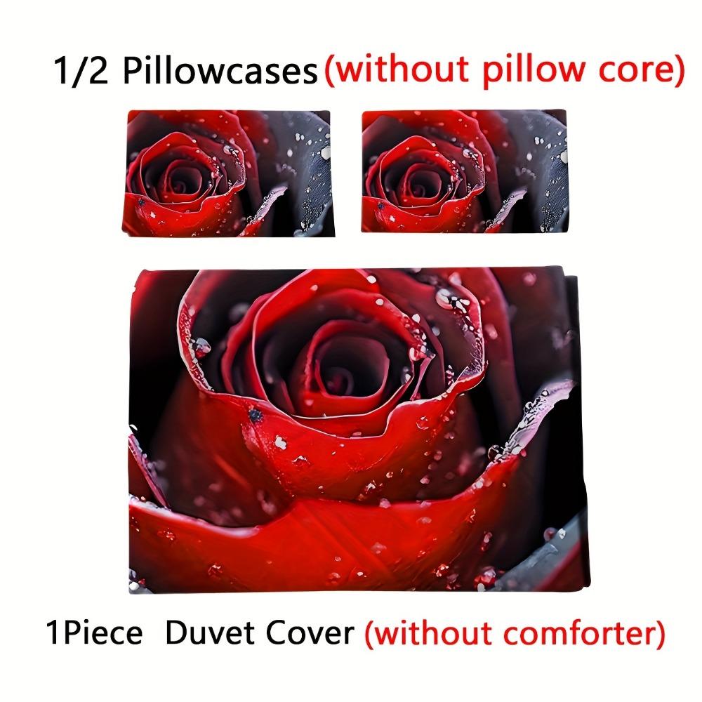 3pcs Bedding Set Black Red Romantic Rose 3D Printed Cozy Duvet Cover Set King Queen Twin Single Size Birthday Gift Bedroom Decor