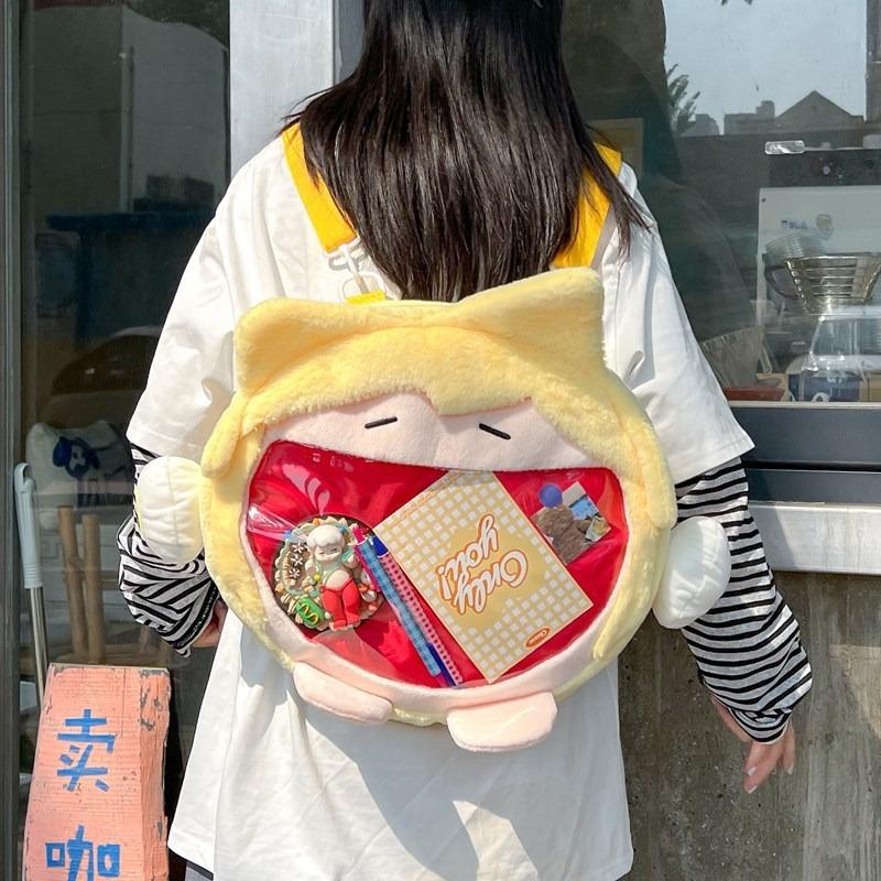 Cute girl two-dimensional green big-eared girl backpack doll backpack student transparent bag