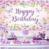 Purple Floral Happy Birthday Backdrop 7x5FT Watercolor Butterflies Flowers Ph...