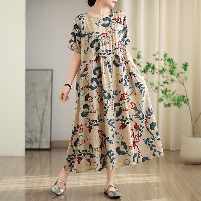 XITAO Patchwork Print Loose Pleated Dress ZMY1025