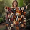 1pc 1pcs Retro Spooky Flannel Blanket Suitable for All-Season Warm Throw with Pumpkin Bat Haunted House Tombstone Print - Soft Plush Bedspread for Cou