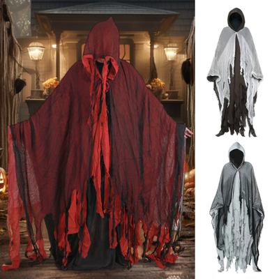 Pelerină de Halloween Textură Shabby Material Plasă Pelerină cu Glugă Aspect Realist de Groază Elemente Vizuale Sparte Pelerină Costum Înfricoșător