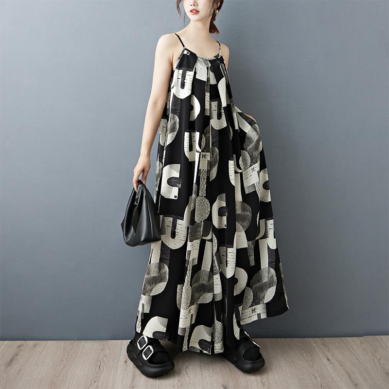 

Dimanaf Платье свободного кроя больших размеров для женщин 2025 шифоновое новый летний стиль элегантное платье-рубашка без рукавов One Size чёрный