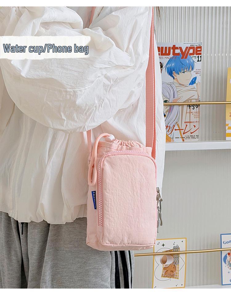 High-Value Universal Crossbody Drawstring Phone Bag for Women - Outdoor Sports, Water Bottle Holder, Simple Square Design