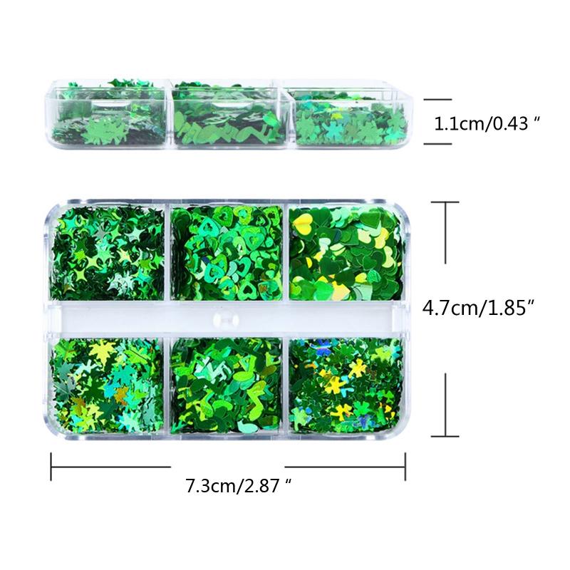 Nail Art Slice St’ Patrick Theme Green Clover Glitters Shiny Stud for Mom Girls Jewelry Polymer Slime Phone Decoration