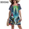 3D Digital Printing Dresses Women's Summer Short-sleeved O-neck Casual Loose Dress