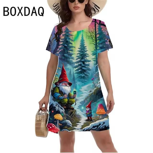 3D Digital Printing Dresses Women's Summer Short-sleeved O-neck Casual Loose Dress