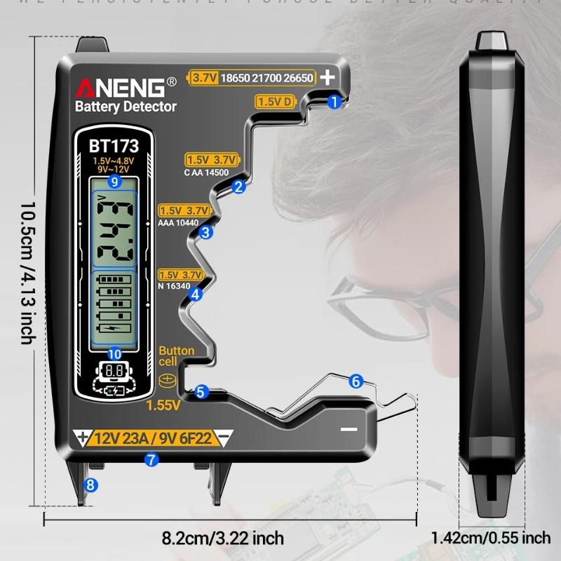 2026 Universal Battery Tester ANENG BT173 Battery Detector Test C D AA AAA N 9V Cell Button Meter Visual Display High Precision Testing Tester Tools