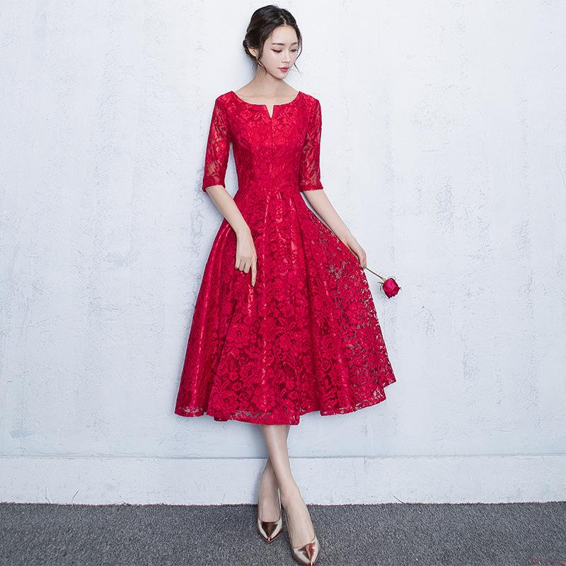 

Toast New Red Medium and Long Slim Bridal Wedding Dress Fashion Medium Sleeve Evening Dress S бордовый