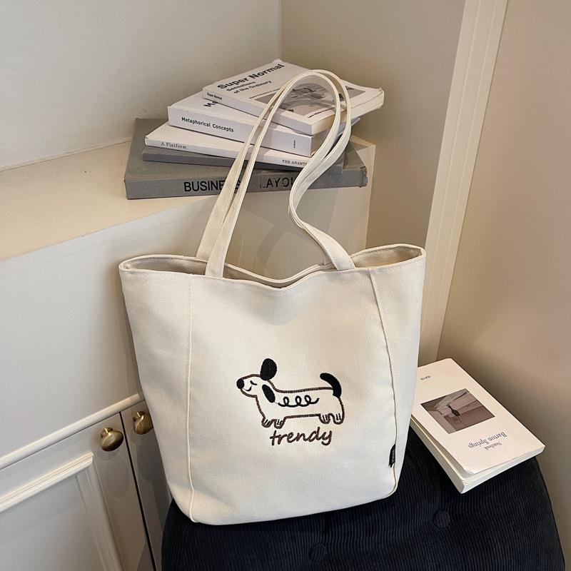 New cartoon puppy niche versatile commuter large capacity tote shoulder bag Korean minimalist casual handbag