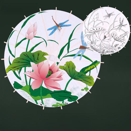 DIY Coloring Paper Umbrella with Bamboo Handle Handmade Chinese Oiled Paper Umbrella White Paper Umbrella Japanese Parasol Decoration