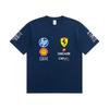 Camiseta Oversized de Casal Ferrari F1 Racing Estampa Clássica de Logo de Patrocinador Manga Curta Casual de Motorsport Streetwear