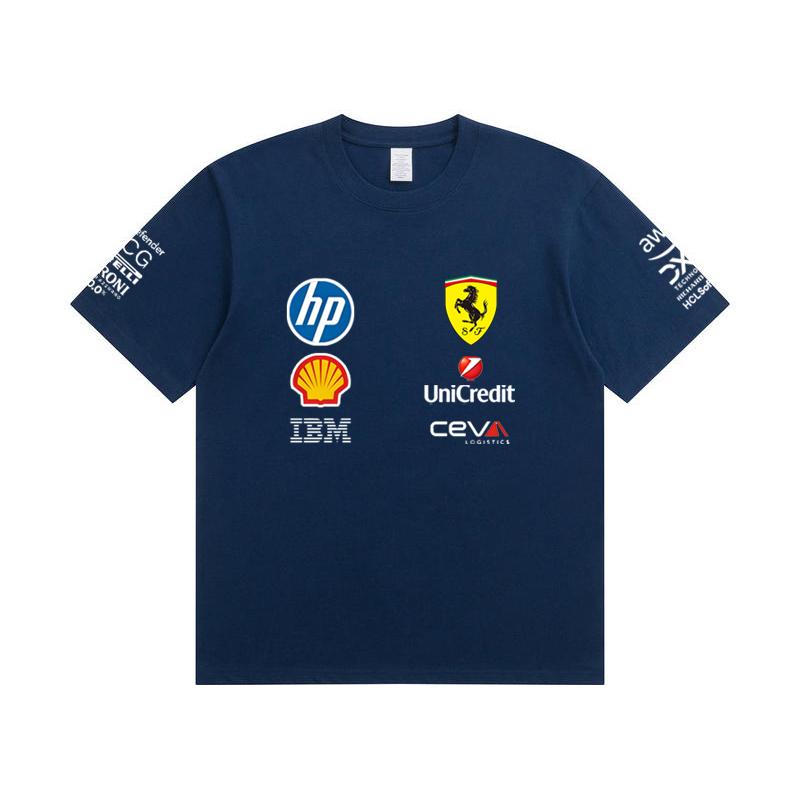 Camiseta Oversized de Casal Ferrari F1 Racing Estampa Clássica de Logo de Patrocinador Manga Curta Casual de Motorsport Streetwear