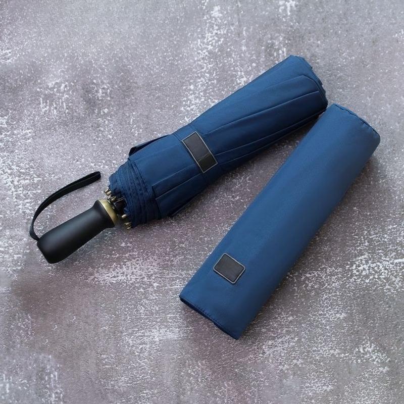 10 Bone High-end Simple Enlarged Thickened Reinforced Windproof Short Wooden Handle Tri-fold Fully Automatic Sunny Umbrella