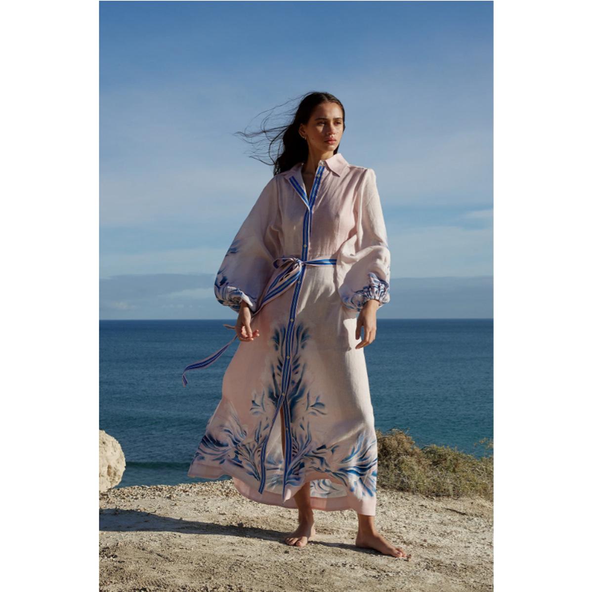 

Женское летнее платье-рубашка с длинным рукавом на пуговицах, повседневное, свободное, с завязкой на талии, с рукавами-фонариками, с цветочным принтом, макси-платья для женщин XL