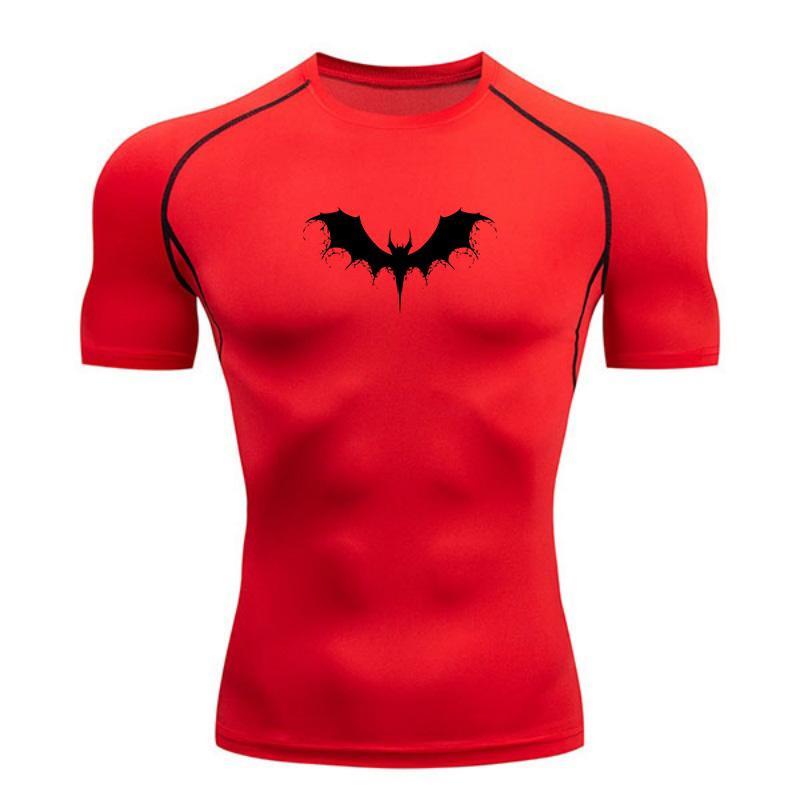 Herren Kompressions-Fitness-Sport-T-Shirt, Gothic Dunkle Fledermaus-Silhouette Aufdruck, Schnelltrocknend, Atmungsaktiv, Athletisches Oberteil für das Training
