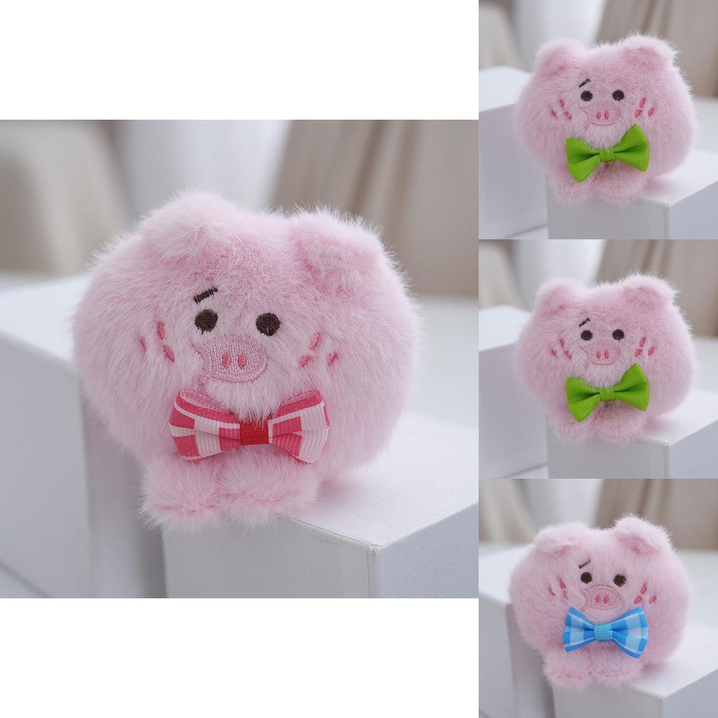Charming Small Pig Plush Doll Keychain Accessory With Colorful Bow Tie Design