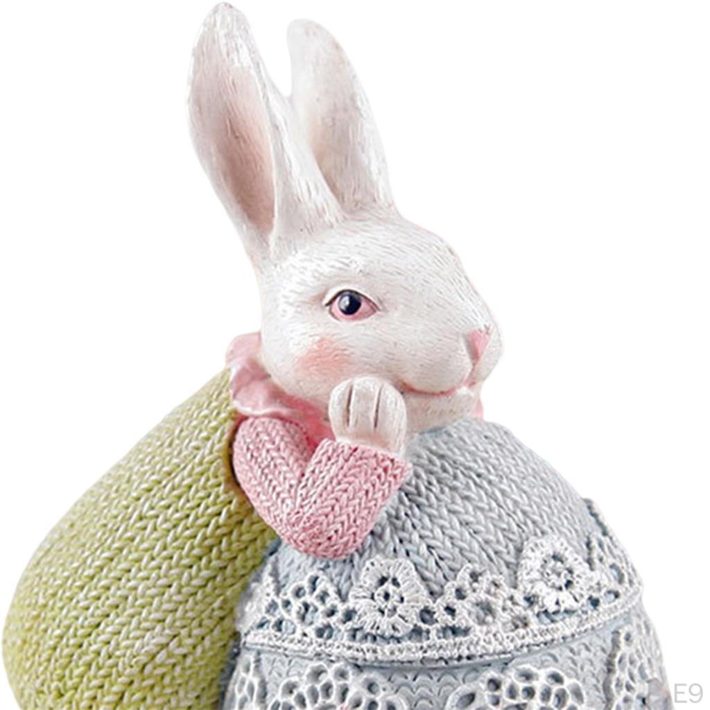 Cute Easter Bunny Statue with Egg Sculpture Resin Figurine Crafts Home Table
