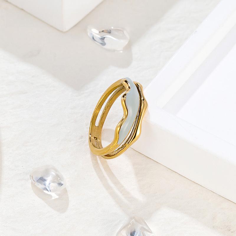 Fashion Color Enamel Oil Drop Ring Titanium Steel Electroplating Premium Ring Women's Niche Personality Accessories