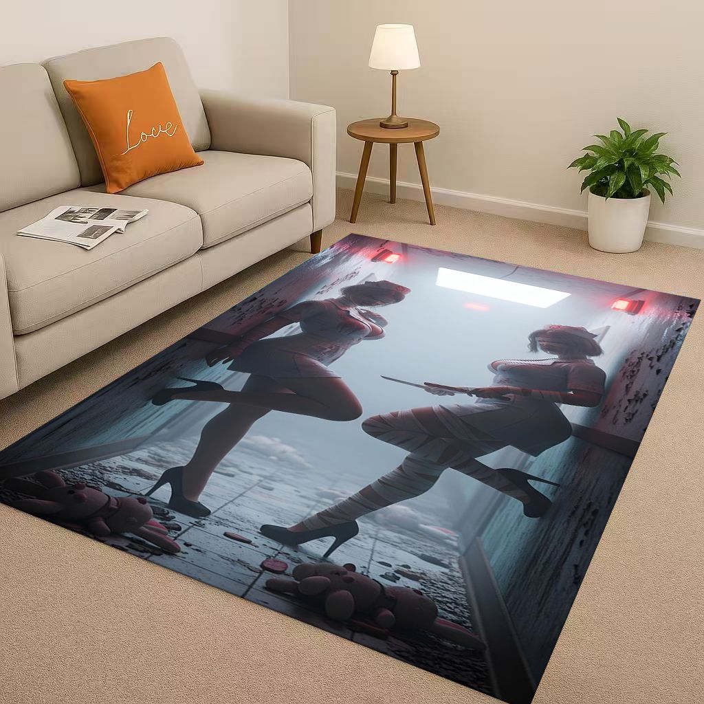 Retro Game Silent Hill Pyramid Head Horror Movie Living Room Non-Slip Area Rug Carpet for Bedroom Playroom Sofa,Home Doormat