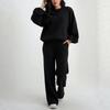 Women's Casual Knit Sweater & Lace-up Trousers Set, Autumn 2025 Collection - Round Neck and Long Sleeves