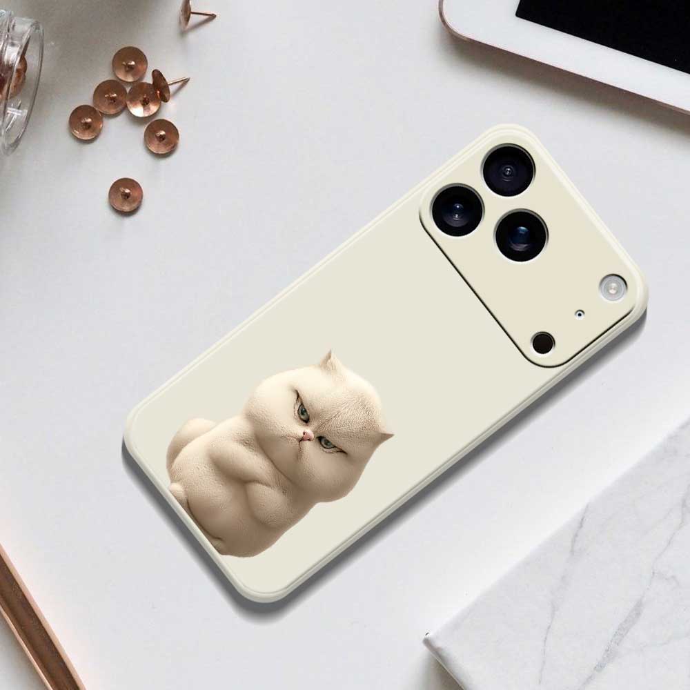 For iPhone 17 Pro Case Angry Cat Pattern Printing Straight Edge TPU Phone Back Cover