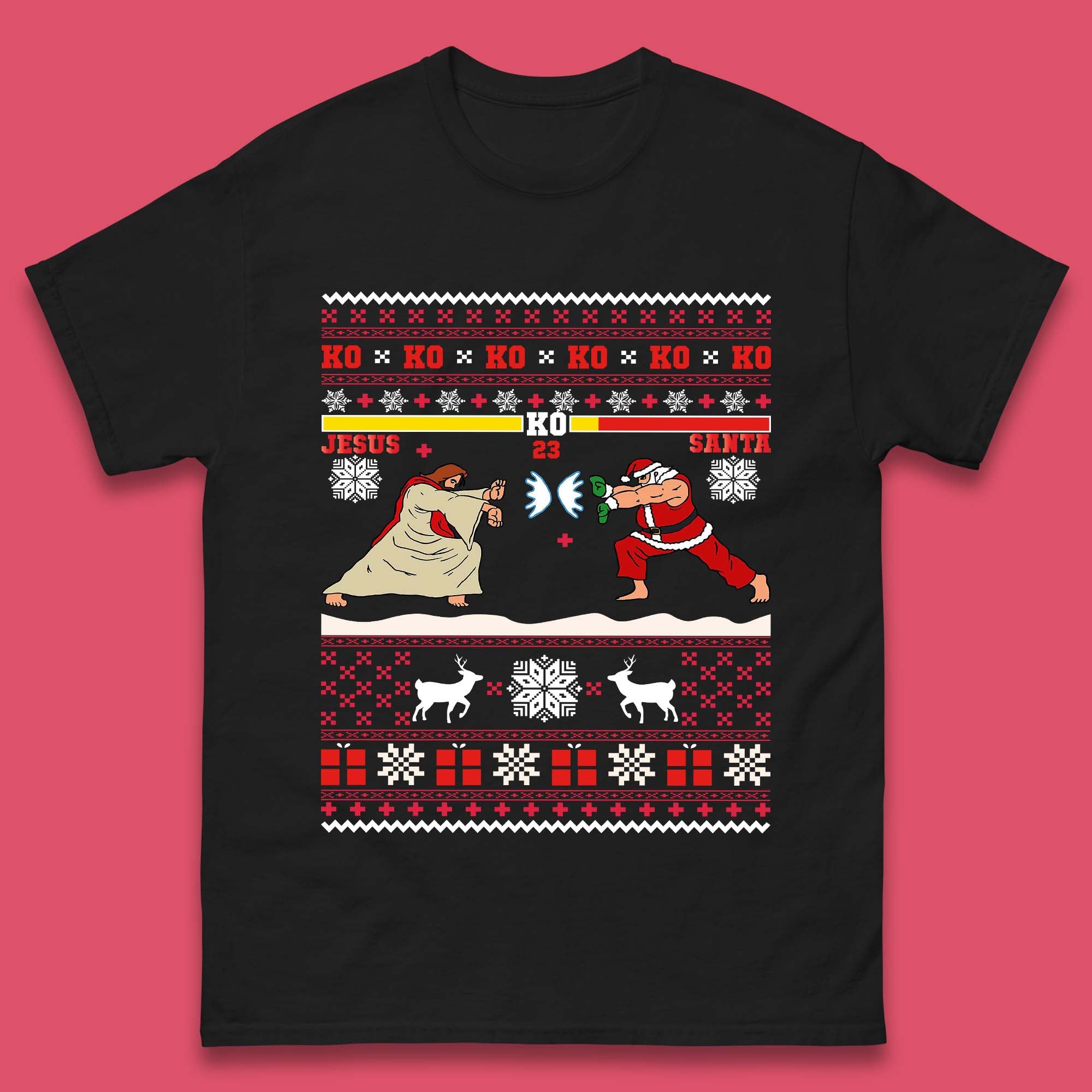 

Jesus Vs Santa KO Christmas Mens T-Shirt Womens Tops Tees 4XL