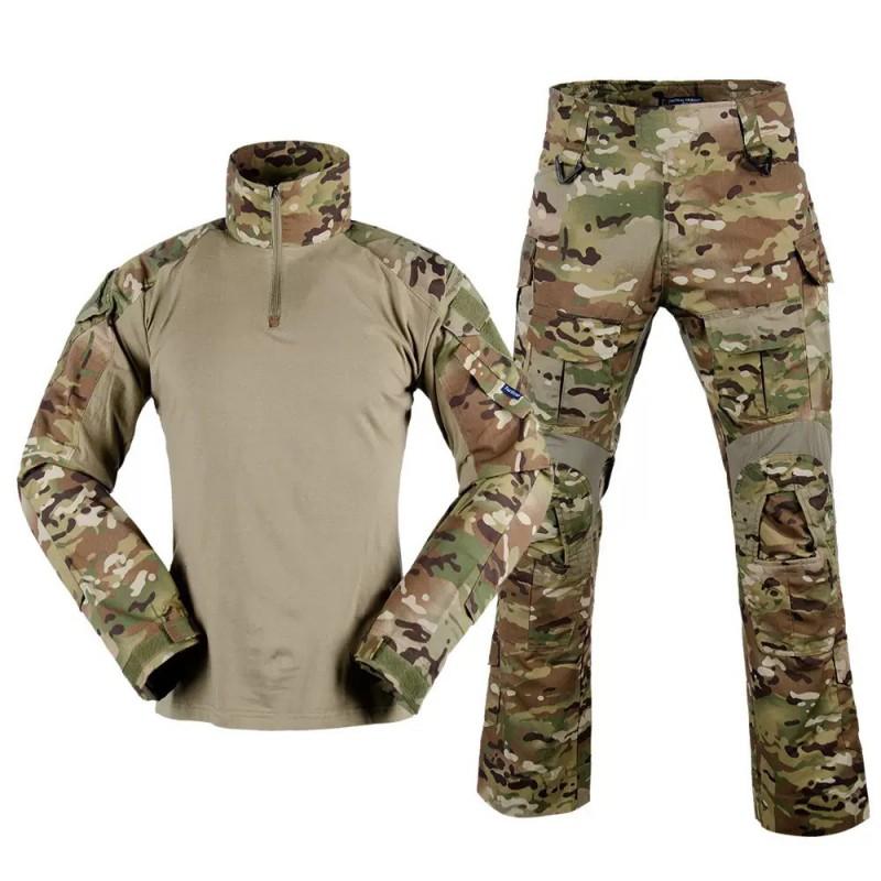 Military Style Camo Long Sleeve Tactical Uniform Set Breathable Cotton Blend Men Women Outdoor Training