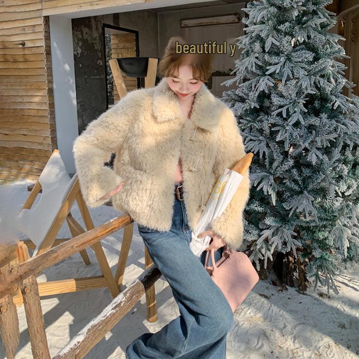 

Женское короткое пальто из натуральной овчины в корейском стиле для миниатюрных женщин - Зимняя мода XL