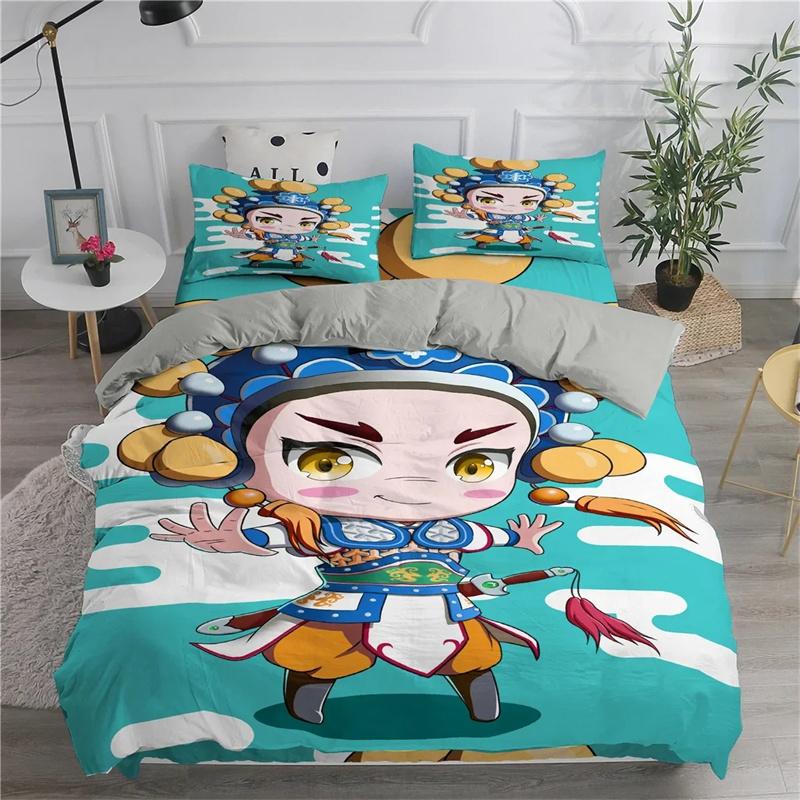 Peking Opera Duvet Cover Set King/Queen Size,Chinese Traditional Opera Culture Combined with The Theme of Modern Art Quilt Cover