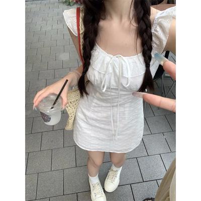 Family Clothes Summer French Style Gentle Wind Sleeveless Tea Break Dress Female Waist Hugging Slim Fit Slimming Lace-up Clothes