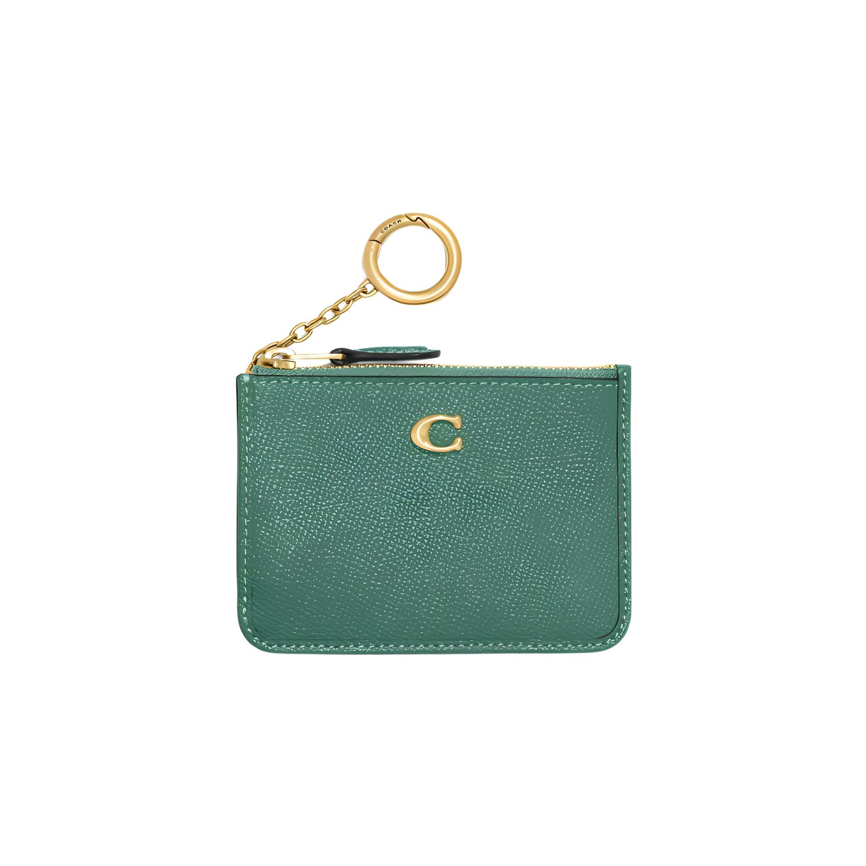 Coach Skinny Id Case With Zipper Closure In Crossgrain Leather Mini Women Wallet Green CH810-B4AEE Basic Set (Bag+Dust Bag)