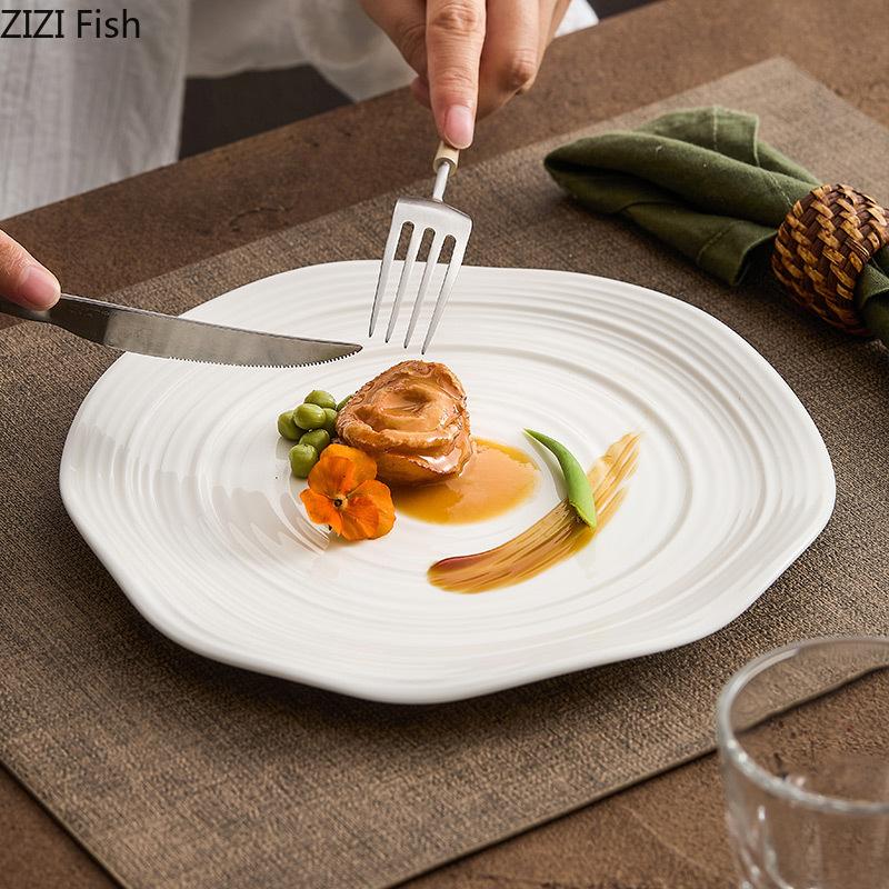 Farfurie ceramică cu filet alb, farfurie pentru salată, cină creativă, grătar, farfurie pentru friptură, Hotel, decorare alimentară, Dim Sum, deserturi