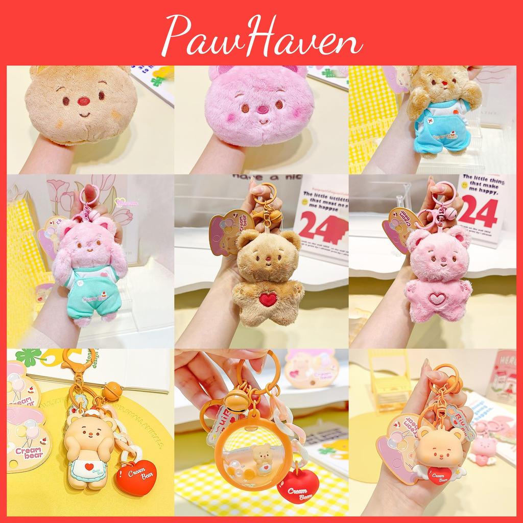 Jinnew Cream Bear Plush Key Tag Pvc Cartoon Keychain For Backpack Or Gift Idea
